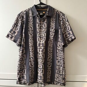 Quiksilver Waterman Mens Medium Grey Tribal Tiki Button Down Shirt AQMWT00083